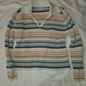 Tommy Hilfiger Women's V-Neck Striped Sweater - Pink, Blue, Green